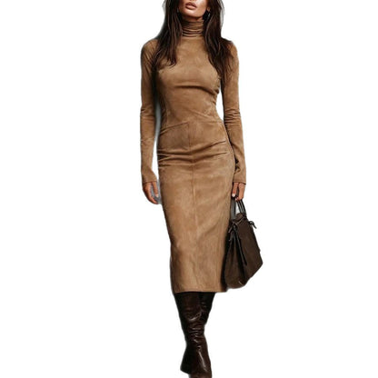 Turtleneck Long-sleeved Dress Fashion Sexy Slim-fitting Bodycon Long Dresses Women's Clothing