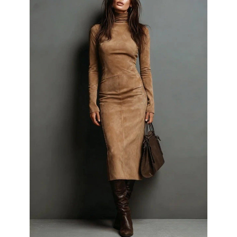Turtleneck Long-sleeved Dress Fashion Sexy Slim-fitting Bodycon Long Dresses Women's Clothing