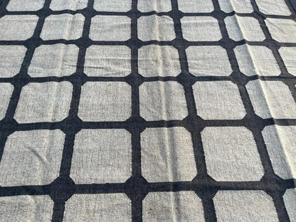Handwoven Geometric Grid Area Rug, Beige Black Modern Boho Carpet