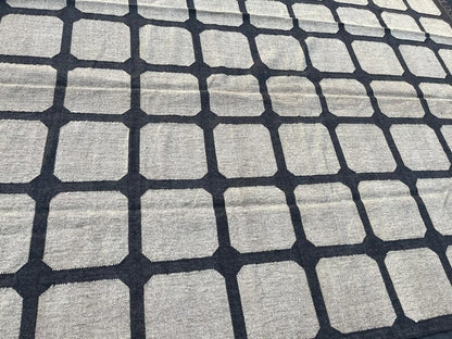 Handwoven Geometric Grid Area Rug, Beige Black Modern Boho Carpet