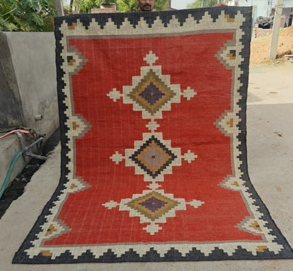 RUG Mat,Red Geometric Tribal Area Rug – Boho Vintage Style Floor Carpet